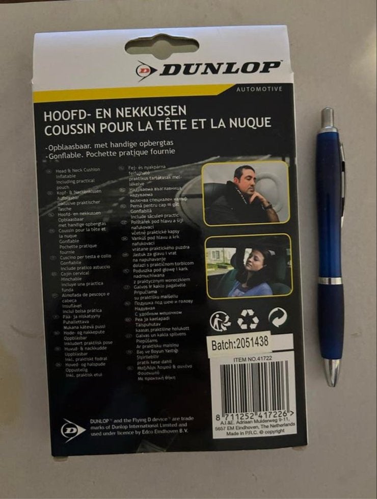 Dunlop Opblaasbaar Hoofd- en Nekkussen, Ophalen of Verzenden