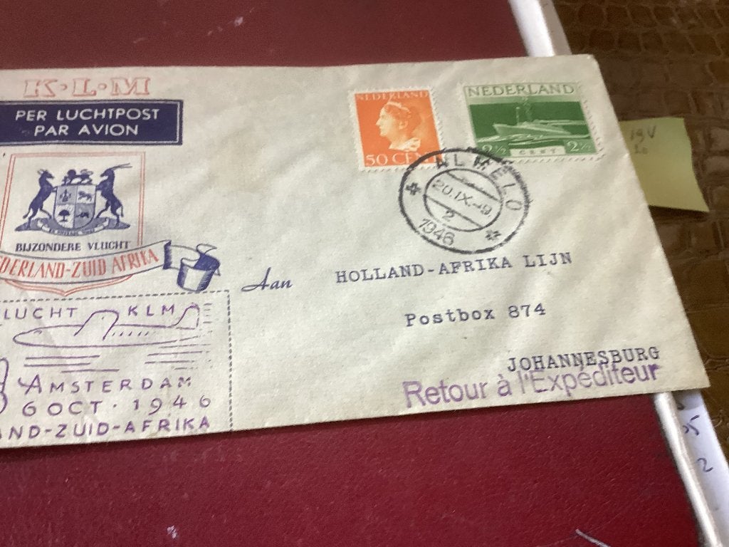 No2511 KLM Nederland Zuid Afrika 20-9-1946 Nederland, Postzegels en Munten, Postzegels | Eerstedagenveloppen, Ophalen, Onbeschreven