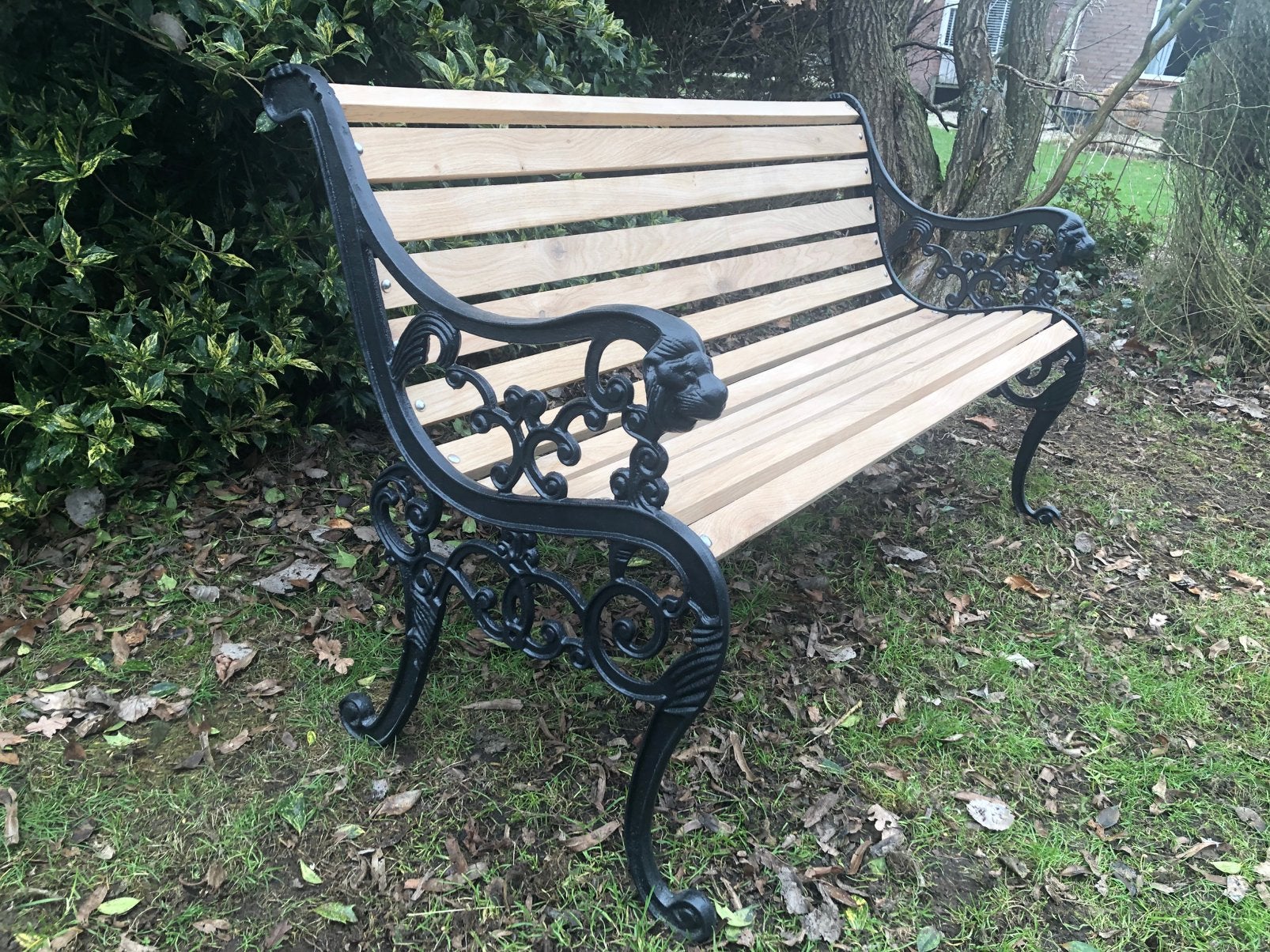 Tuinbank parkbank gietijzer eiken NIEUW leeuwenkoppen, Ophalen of Verzenden, Nieuw