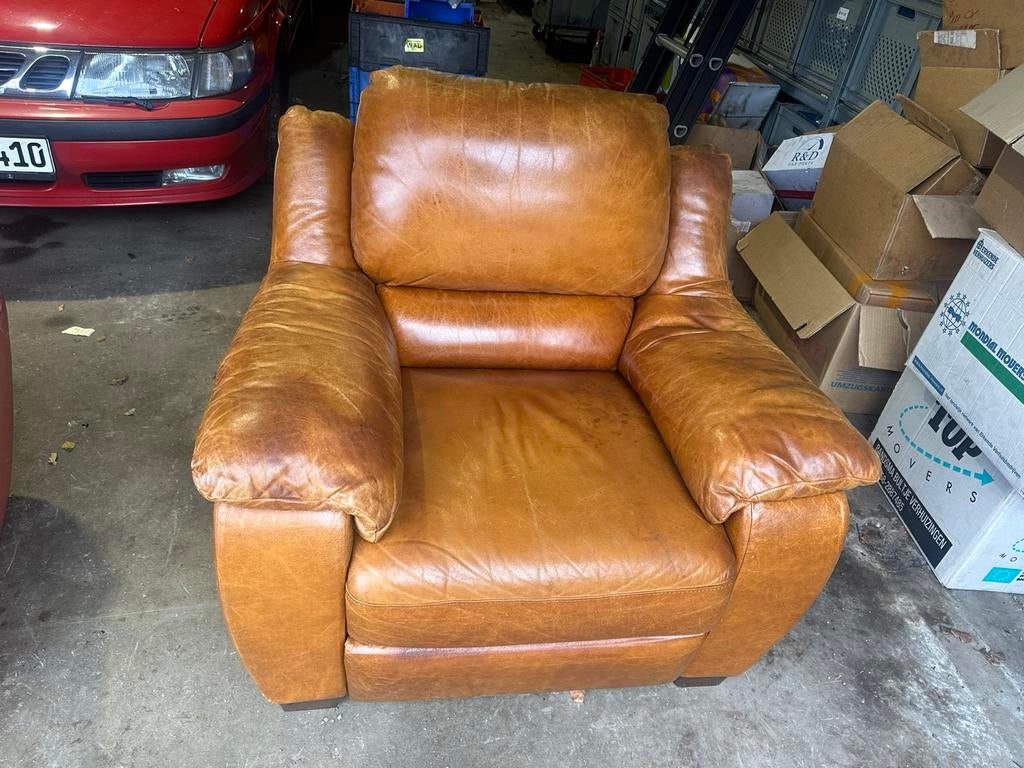 Relaxfauteuil cognac italsofa, Huis en Inrichting, Fauteuils, Gebruikt, Leer, 50 tot 75 cm, 75 tot 100 cm, Ophalen