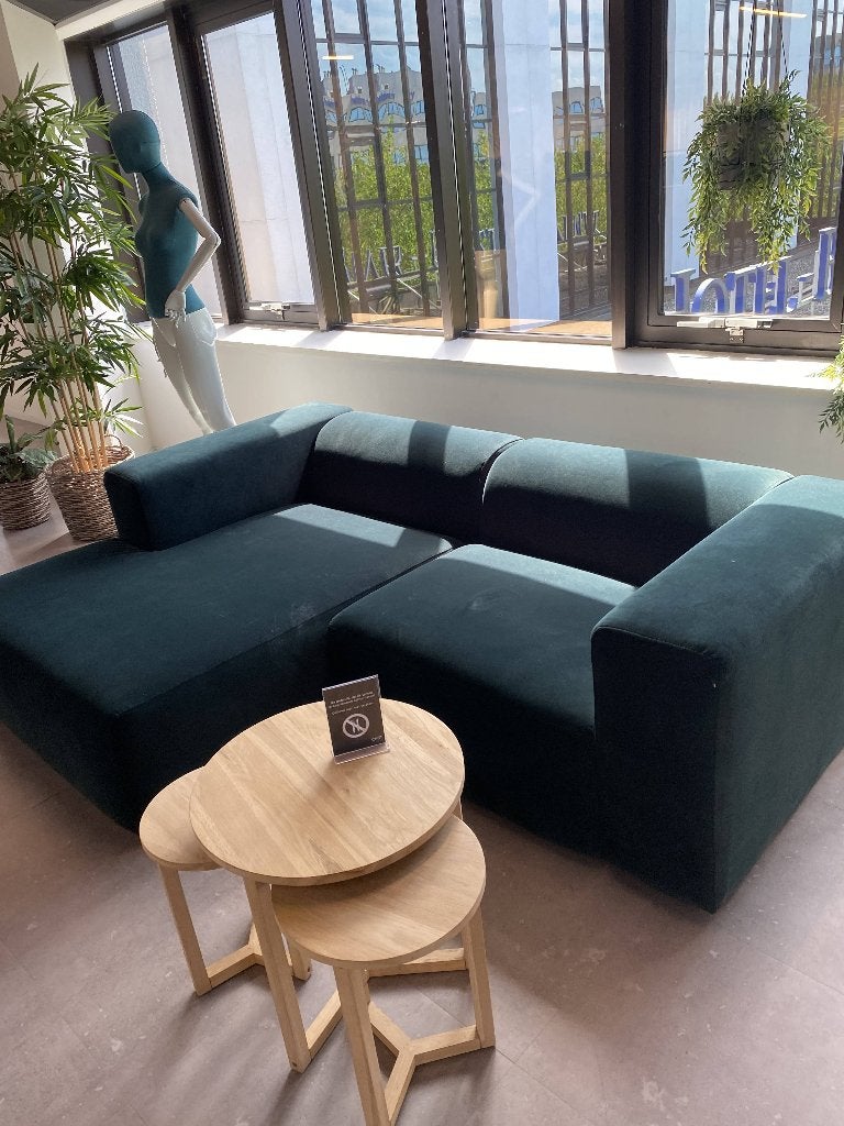 Groene velours bank, Ophalen, Zo goed als nieuw, 75 tot 100 cm, Driepersoons