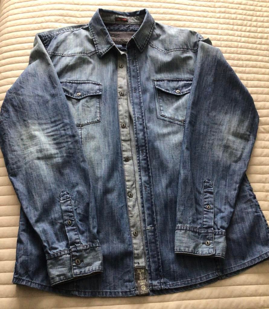 Spijkerblouse QS. Maat XL., Ophalen, Zo goed als nieuw, Blauw, Halswijdte 43/44 (XL)
