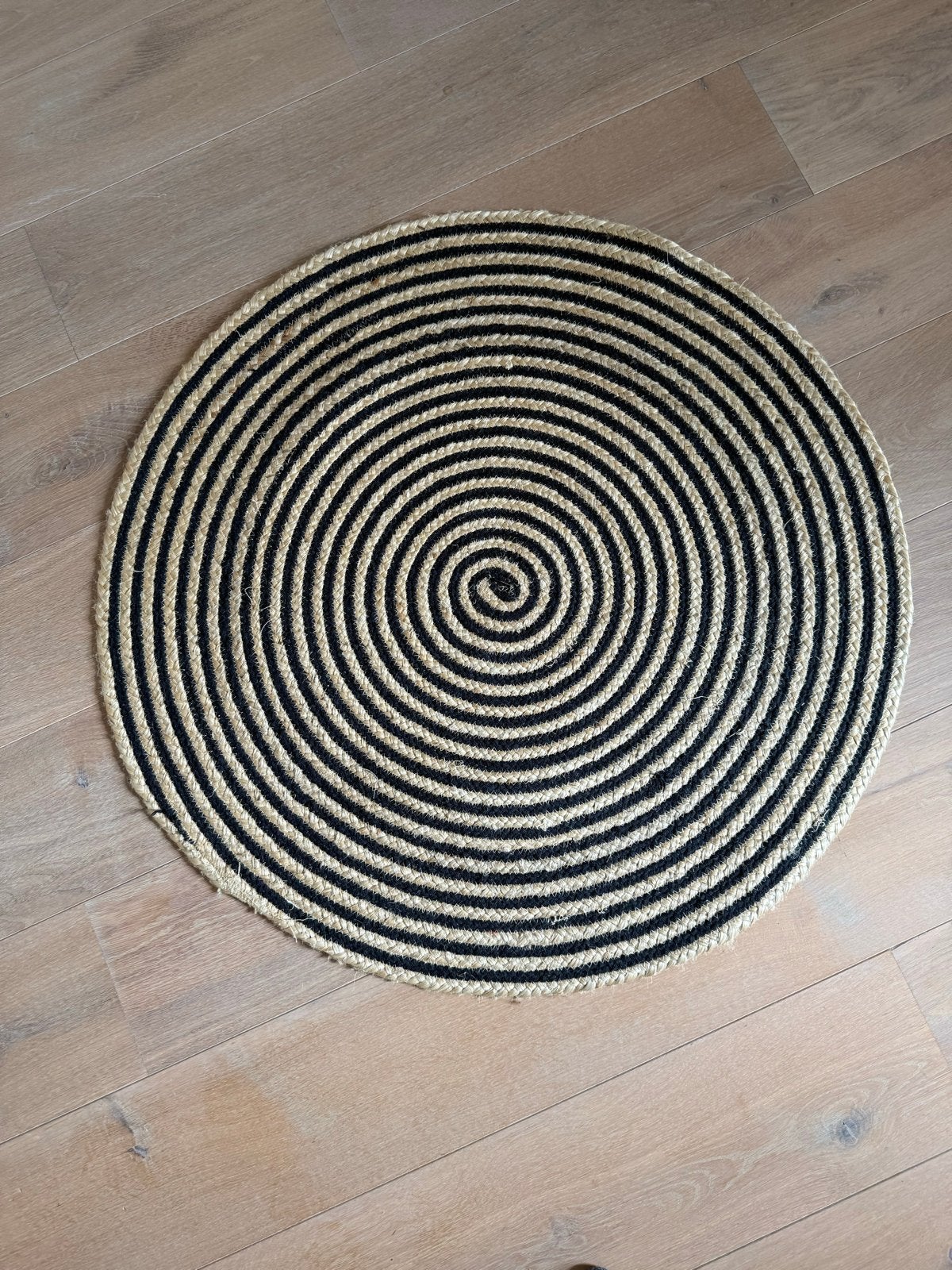 Sisal rond vloerkleed met zwarte streep, Huis en Inrichting, Ophalen, Beige, Rond, 50 tot 100 cm