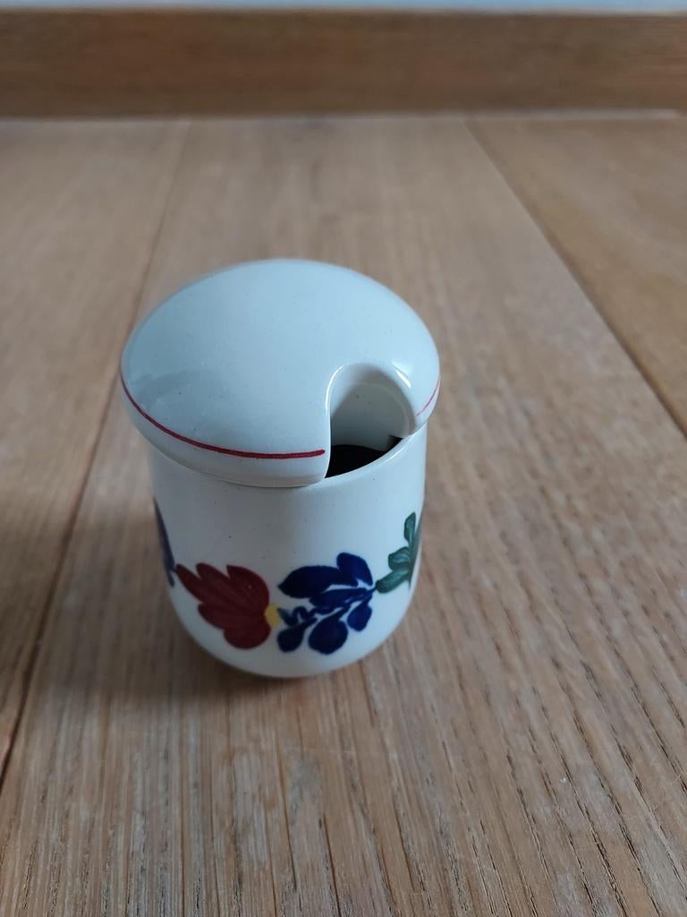 Boerenbont mosterdpotje met deksel, Antiek en Kunst, Antiek | Keramiek en Aardewerk, Ophalen of Verzenden