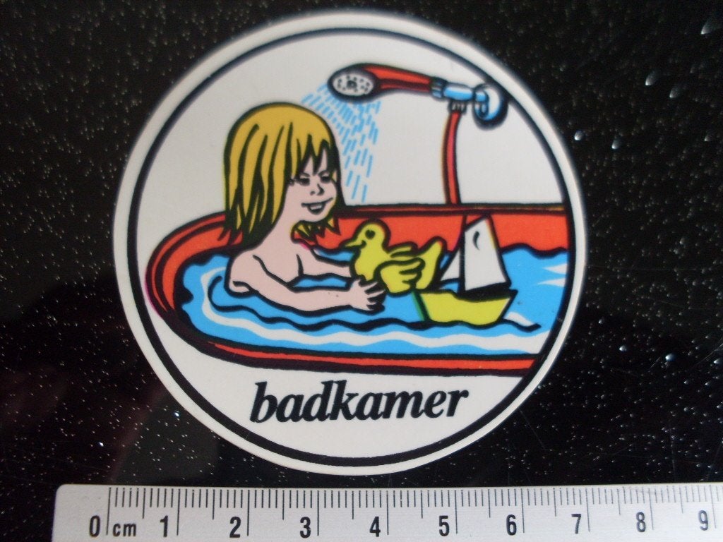 sticker bordje badkamer kind in badkuip eendje schip, Verzenden, Zo goed als nieuw, Overige typen