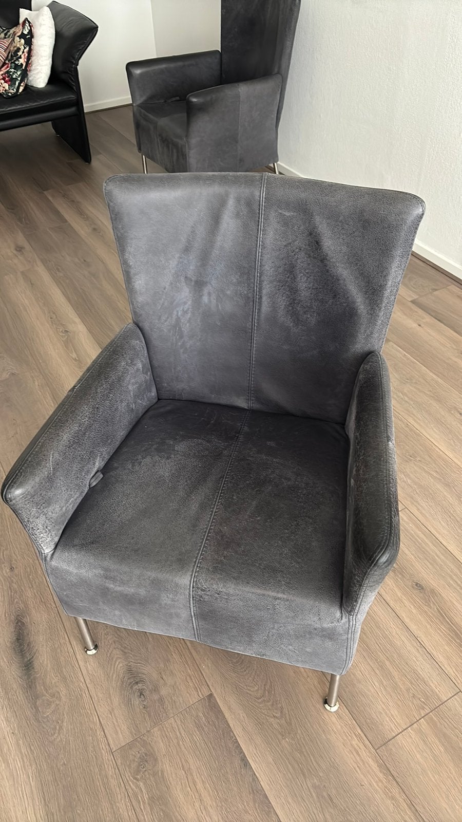 GRATIS - Fauteuil 2x leer blauw - vandaag ophalen, Huis en Inrichting, Fauteuils, Ophalen, Gebruikt, 50 tot 75 cm, Leer