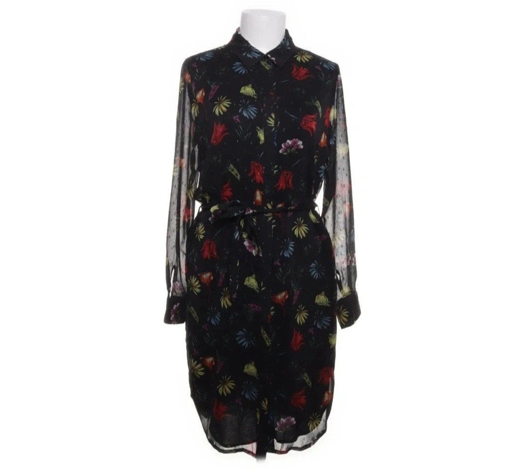 Freebird Zwarte Semi-Transparante Jurk Bloemenprint Maat XS, Kleding | Dames, Jurken, Verzenden, Zwart, Zo goed als nieuw, Maat 34 (XS) of kleiner