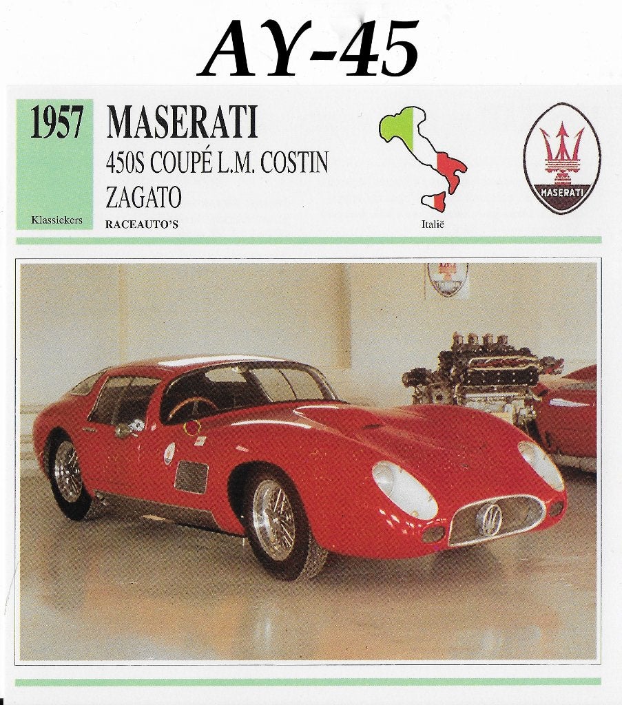 Ay45 autokaart maserati 450s coupe (1957 - ), Ophalen of Verzenden, Zo goed als nieuw, Auto's