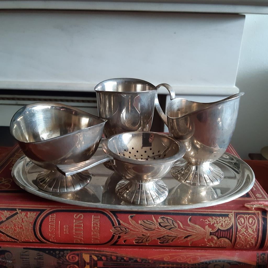 6 dlg verzilverd roomstel Douwe Egberts, Antiek en Kunst, Antiek | Goud en Zilver, Verzenden