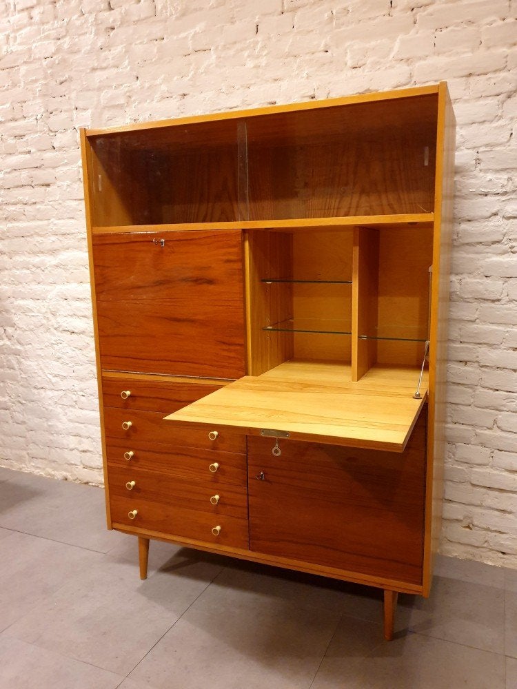 Vintage 1960 Secretaire met  Laden, strak&functioneel, Ophalen, Gebruikt, Midcentury sixties seventies