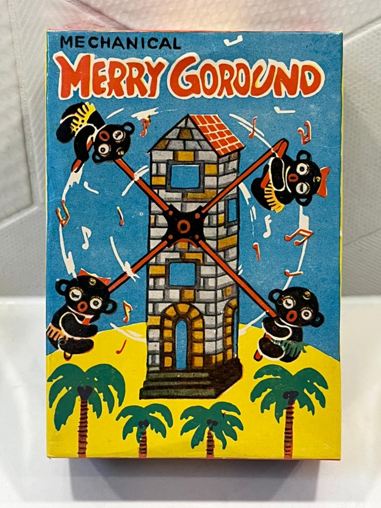 Vintage mechanisch blikken speelgoed molen – Merry Go Round, Verzenden, Gebruikt
