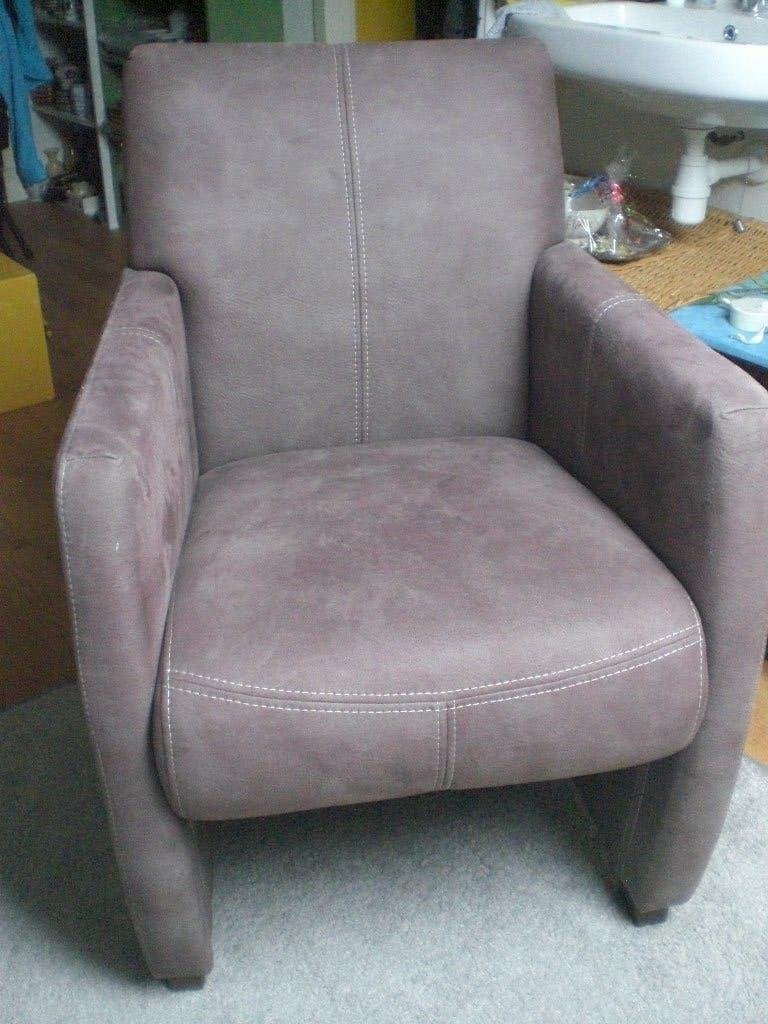 fauteuil-taupebruin-izgst-zithoogte+diepte=48 cm/MOET WEG, Ophalen, Gebruikt, 75 tot 100 cm, Stof