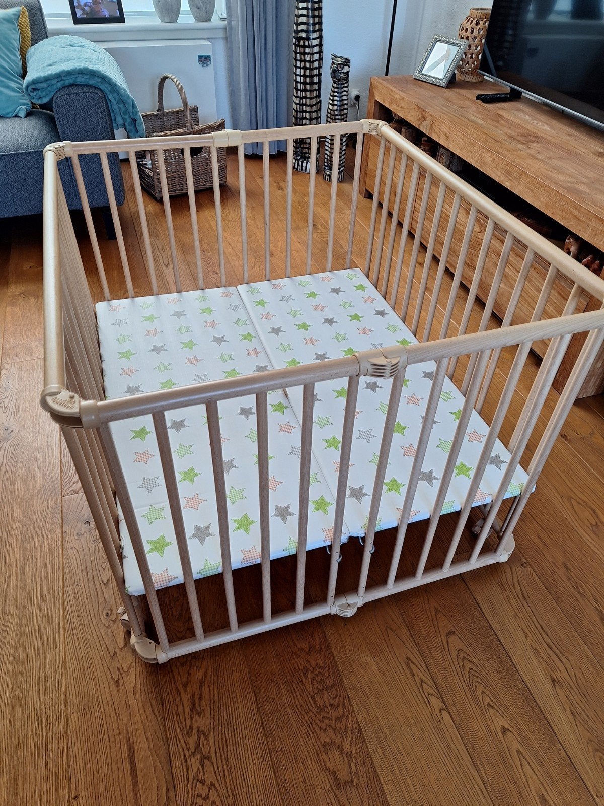 Geuther Box 100x90 met ABZ matras en Nijntje boxkleed, Ophalen, Zo goed als nieuw, Vierkant, In hoogte verstelbaar