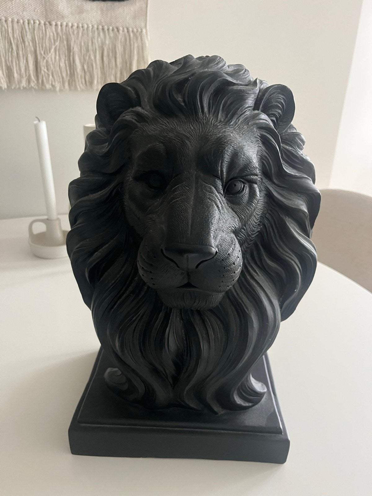 Zwarte Leeuwenkop Buste - Decoratief Beeld, Buste, Ophalen of Verzenden, Zoogdier, Op sokkel
