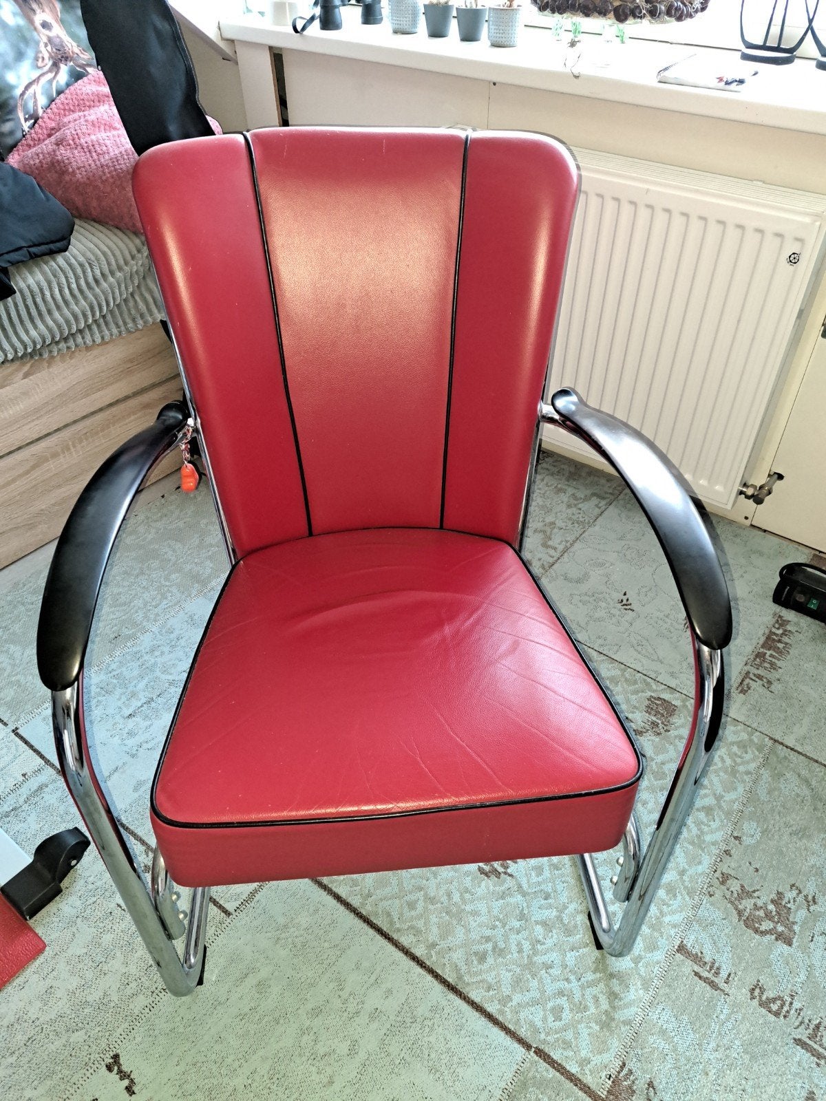 Gispen 412S rood leer, Gebruikt, Leer, Eén, Rood