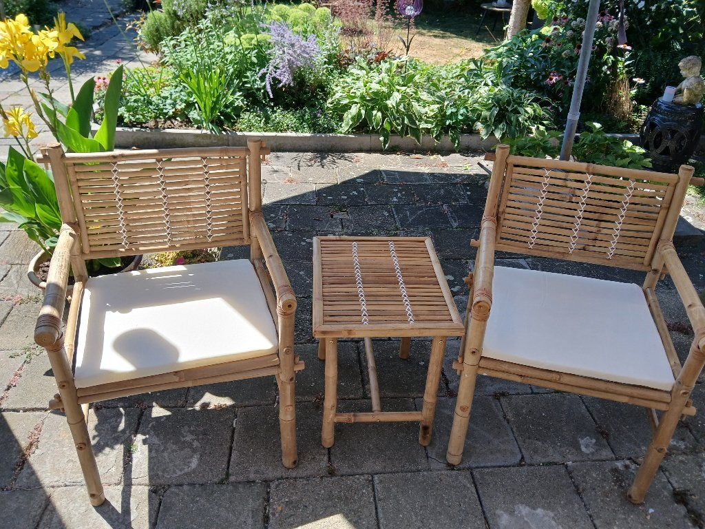 Nieuw bamboe bistrosetje / loungeset - flink afgeprijsd!, Overige materialen, Bijzettafel, Nieuw, Loungeset