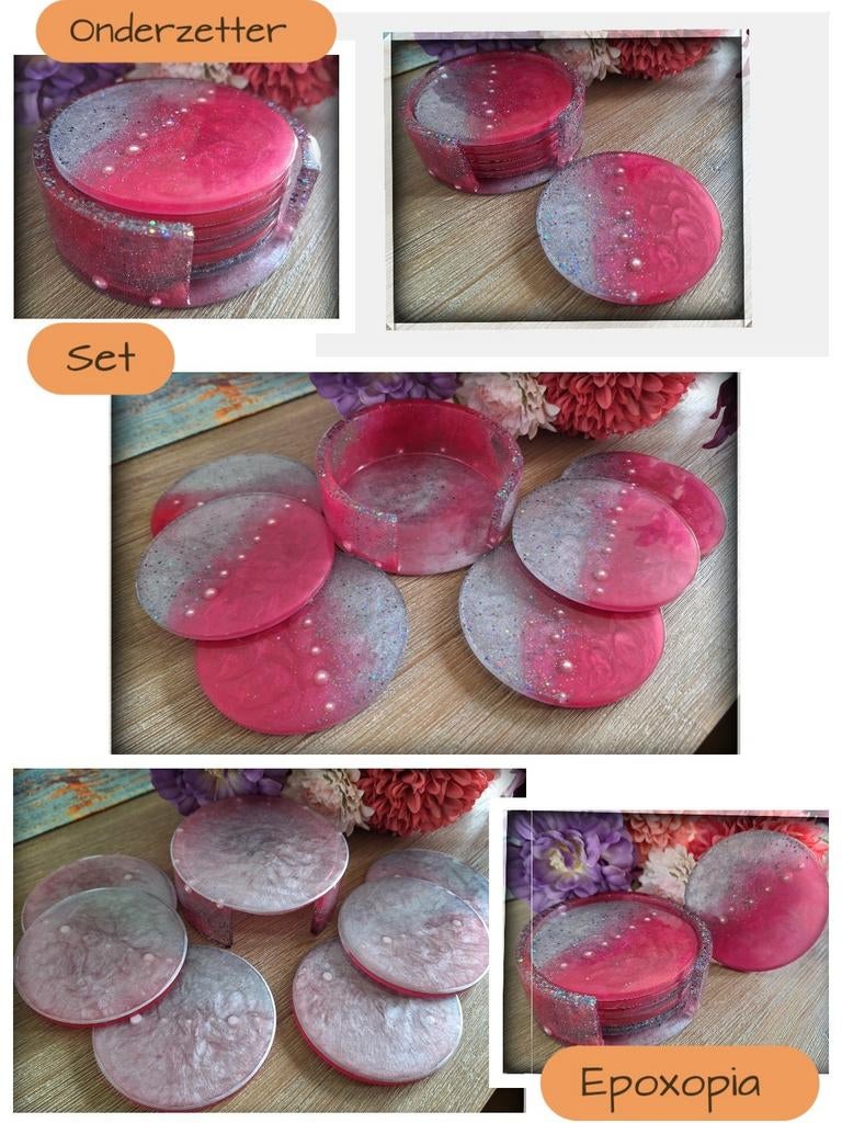 Onderzetter set roze parels glitter epoxy selfmade prachtig, Ophalen of Verzenden, Nieuw