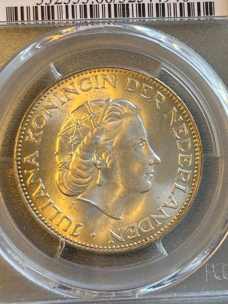 Rijksdaalder 1959 PCGS MS66, Ophalen of Verzenden, Koningin Juliana, 2½ gulden, Zilver