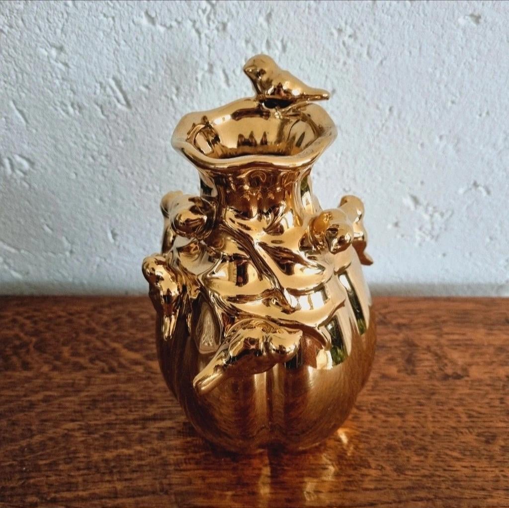 Gouden vogelvaas goud bird vase gold daan kromhout, Huis en Inrichting, Woonaccessoires | Vazen, Ophalen of Verzenden