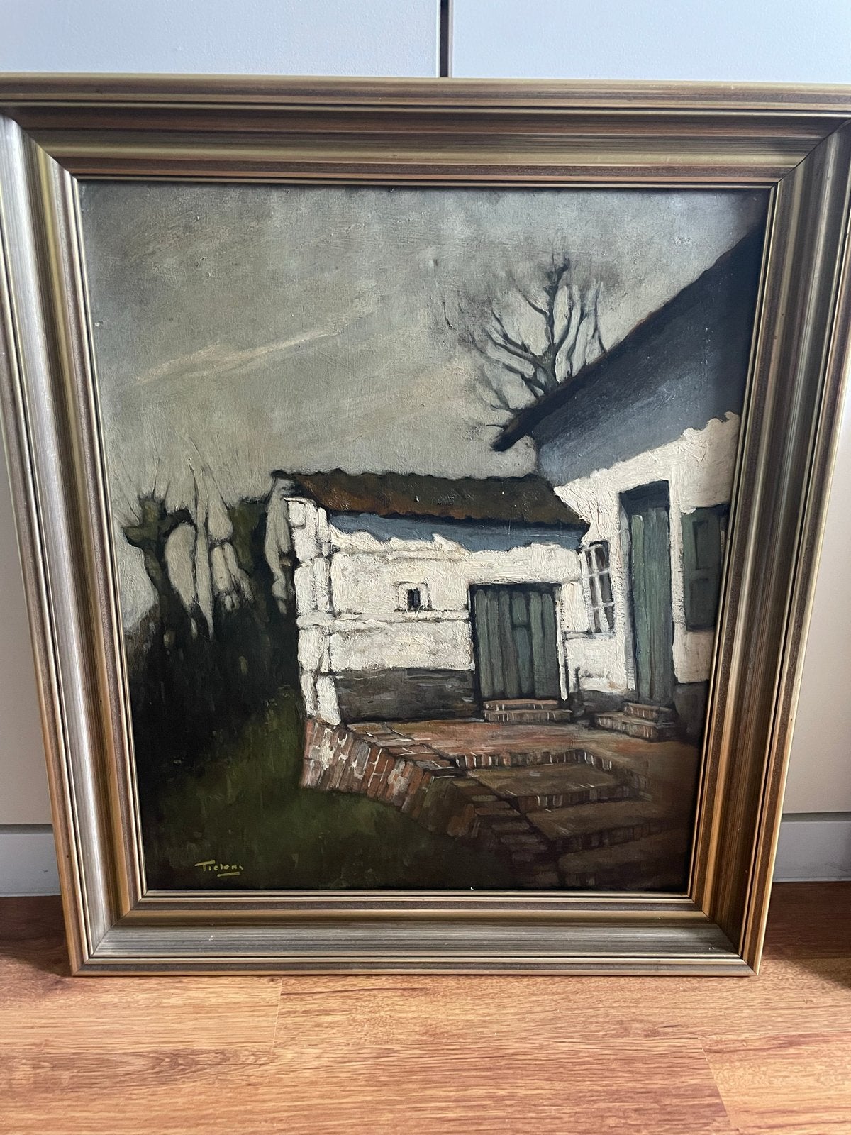 Schilderij George Tielens - Landelijk Huisje, Ophalen, Doek, Realistisch, Gesigneerd
