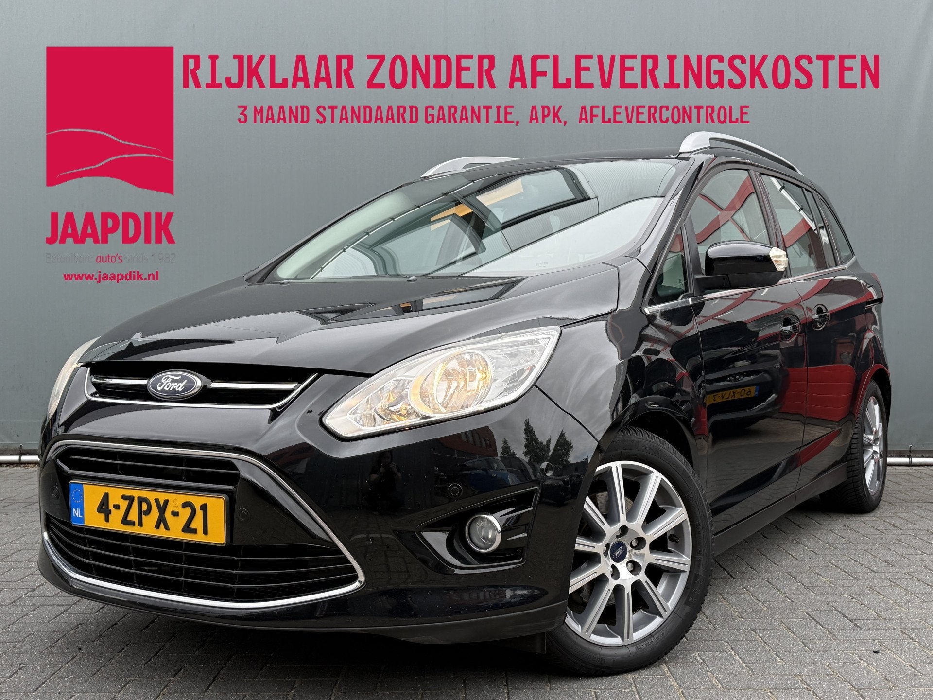 Ford Grand C-Max BWJ 2015 1.0 126 PK Edition Plus 7p. TREKHA, Auto's, Voorwielaandrijving, Stof, Gebruikt, Zwart