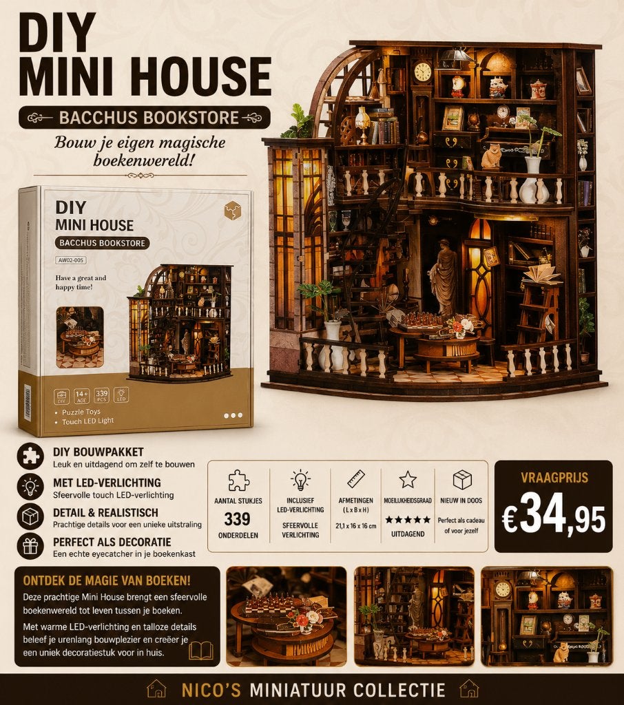 DIY Mini House Bacchus Bookstore – Met verlichting, Ophalen of Verzenden, Nieuw, Knutselwerk