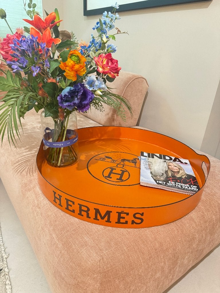 Groot XL metalen dienblad 70 cm Oranje, Huis en Inrichting, Ophalen, Gebruikt, Met handvatten, Rond
