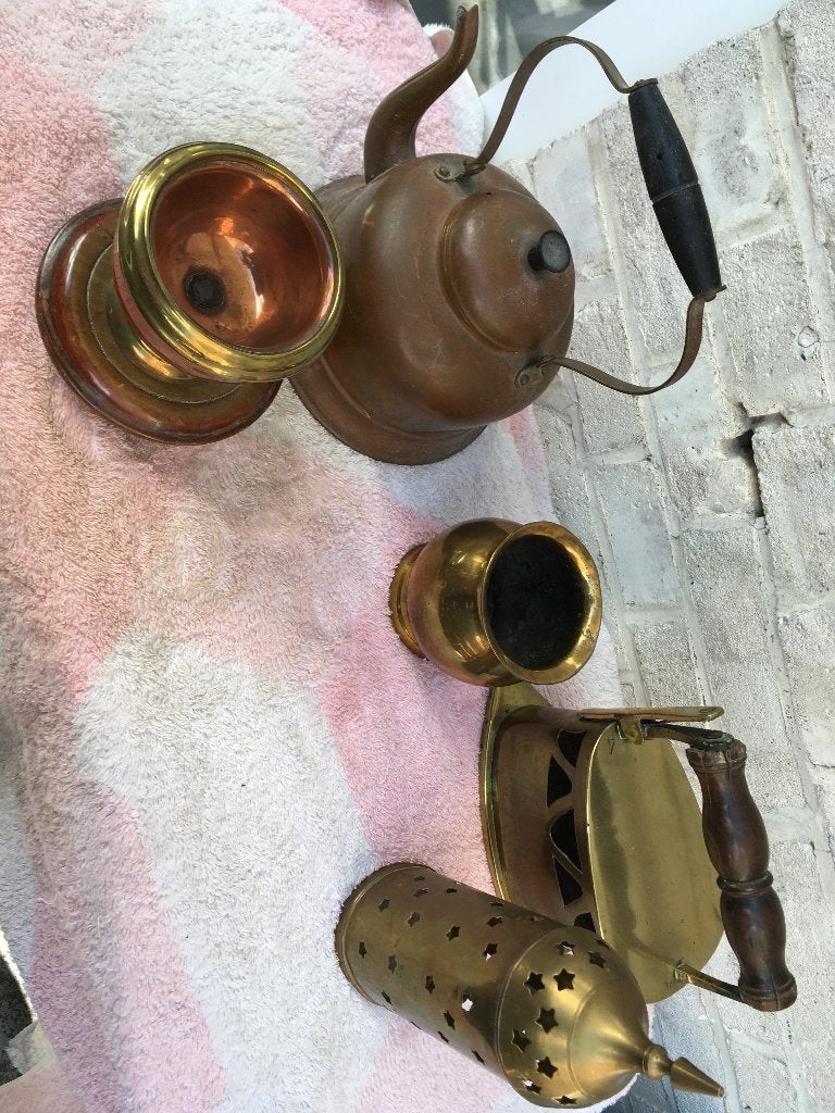 Antieke strijkijzer, ketel, heel mooi, hout, koper, Vintage,, Ophalen