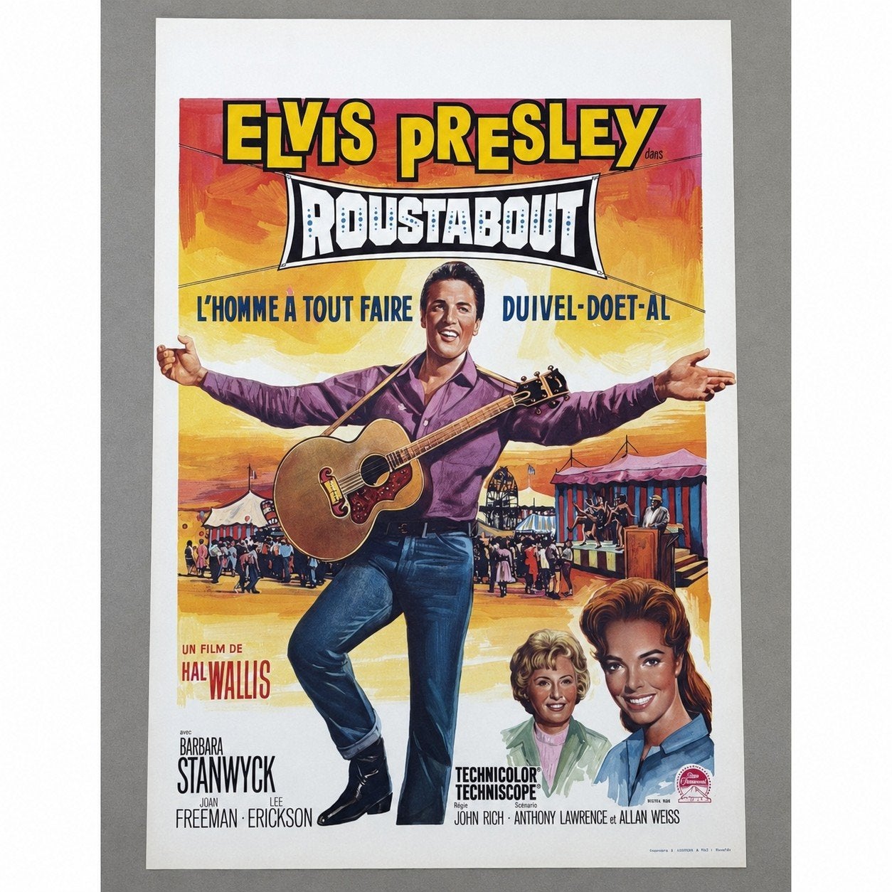 Elvis Presley Roustabout 1964 Poster, Alle leeftijden, Ophalen of Verzenden, Zo goed als nieuw