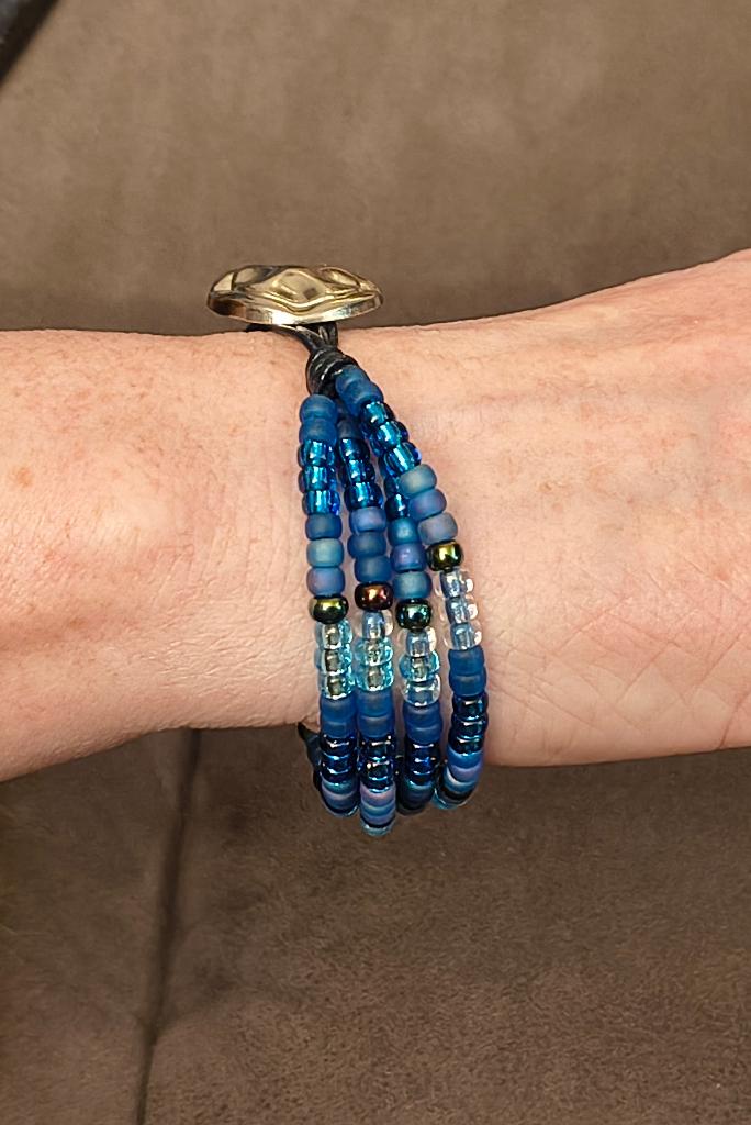 Donkerblauwe DQ leren armband Blue Sea Miyuki rocailles, Sieraden, Tassen en Uiterlijk, Armbanden, Blauw, Nieuw, Leer, Ophalen of Verzenden