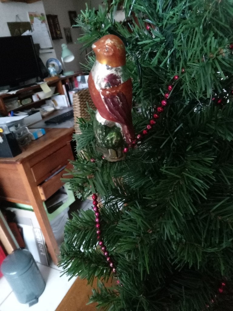 oude glazen kerstbal model oude glazen vogel op clip, Diversen, Kerst, Ophalen of Verzenden, Gebruikt