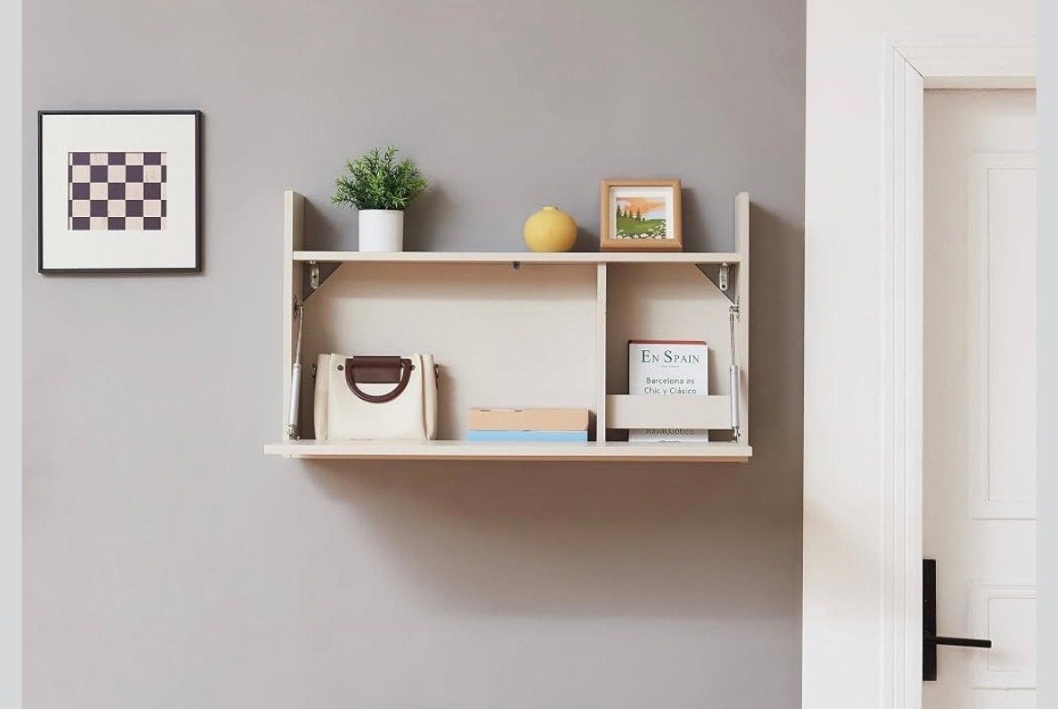 Opklapbaar beige wandbureau - nieuw in doos!, Spaanplaat of MDF, Ophalen of Verzenden, Zo goed als nieuw, Overige typen