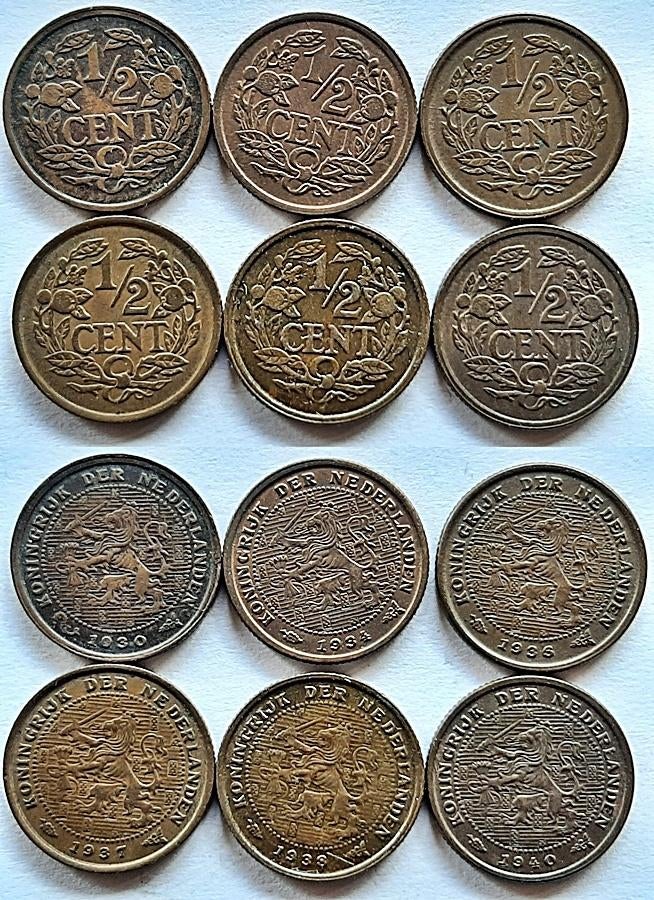 6 halve centen 1930-1940, Verzenden, Koningin Wilhelmina, Overige waardes