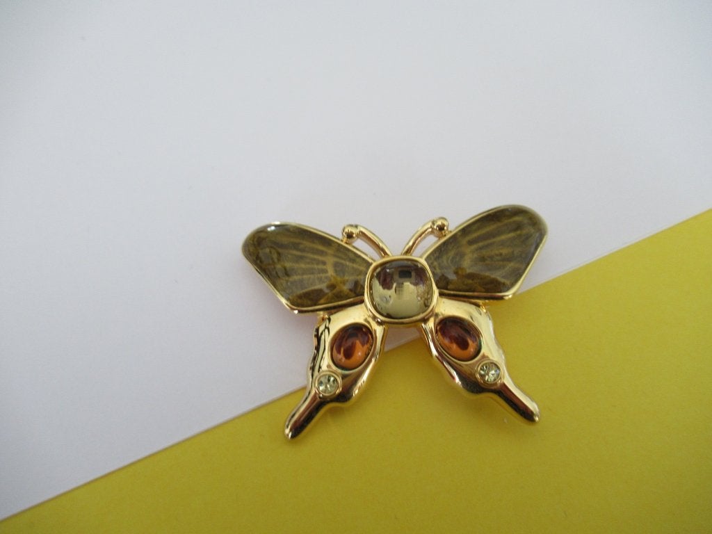 Broche Monet  vlinder /olijfgroen emaille vleugel, Verzenden, Zo goed als nieuw, Goud, Overige materialen