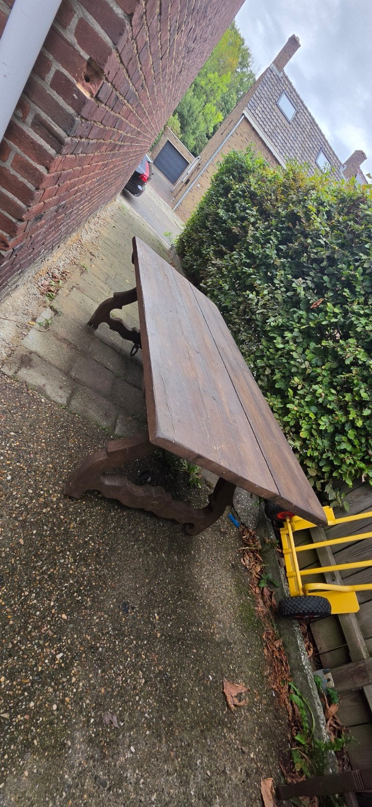 Houten tuintafel (210x89cm) met 6 stoelen, Tuin en Terras, Ophalen, Gebruikt, Rechthoekig, Hout