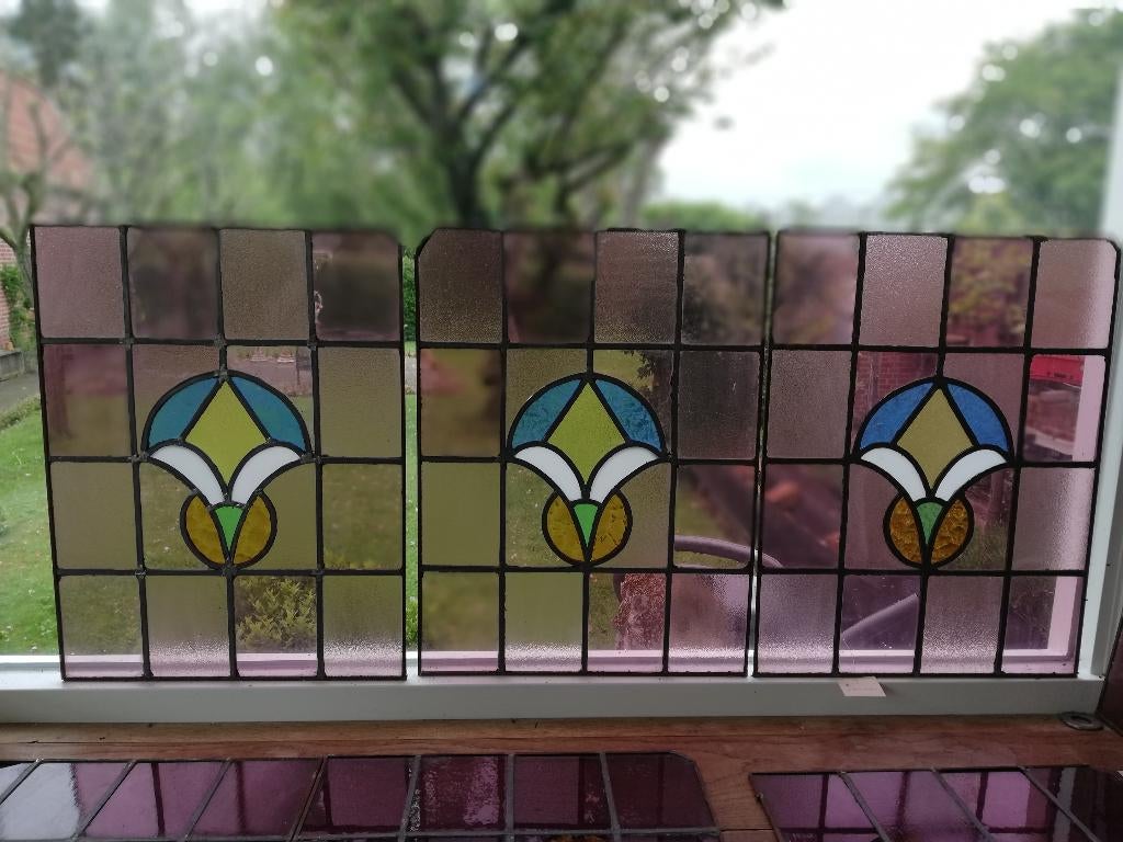 7+1 glas in lood (voorzet) ramen, 55 h x 41,5 br, Ophalen
