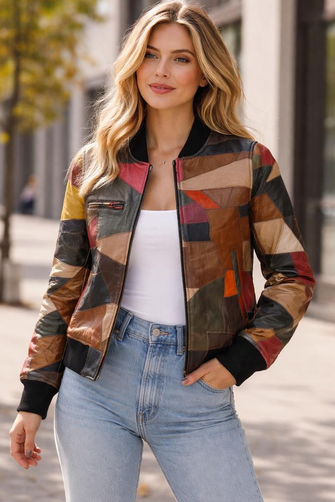 Patchwork leren jack remake , nieuw, Ophalen of Verzenden, Gedragen, Maat 38/40 (M), Overige kleuren