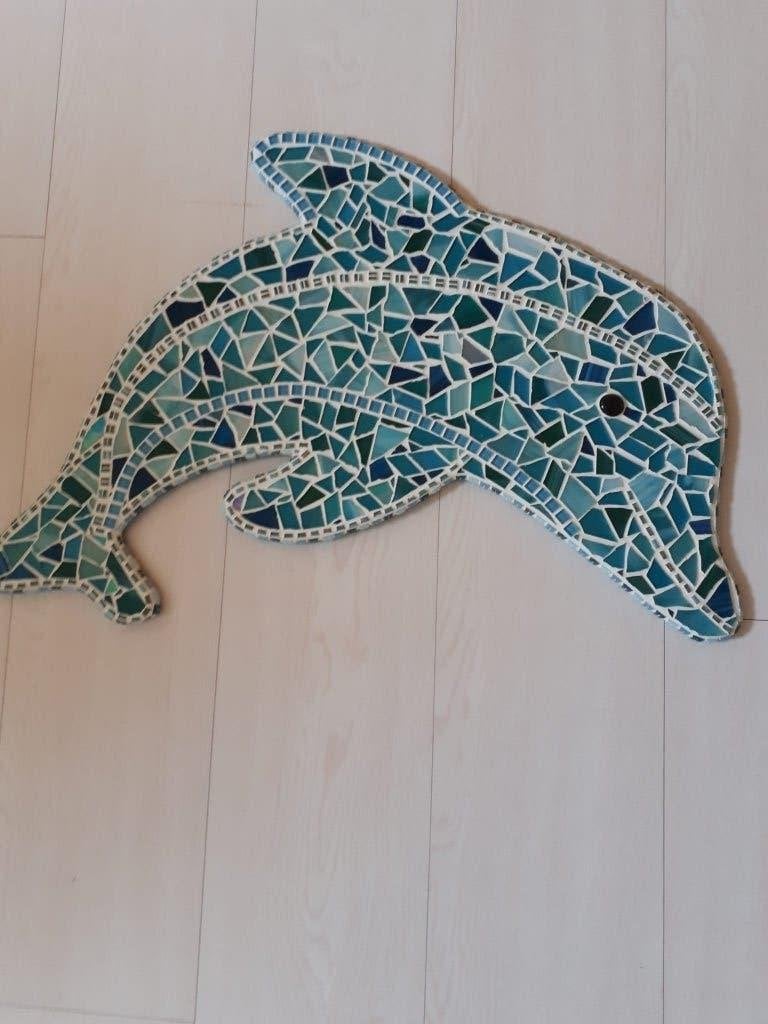 Mozaiek Dolfijn Wanddecoratie, Ophalen, Decoratieobject, Steen/keramiek, 66 cm