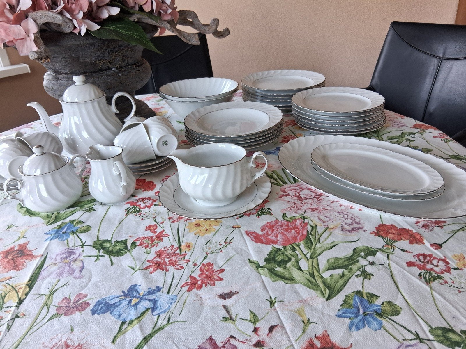 Schirnding Bavaria 6 pers. servies - Wit met Zilveren Rand, Ophalen, Overige merken, Klassiek, Zo goed als nieuw