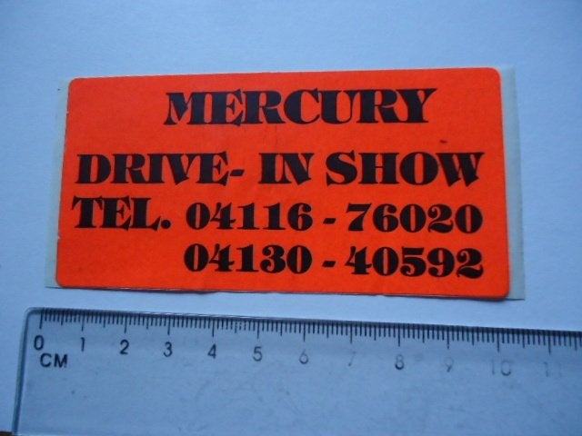 sticker oud Mercury drive in show vintage Boxtel veghel nb, Verzenden, Zo goed als nieuw, Bedrijf of Vereniging