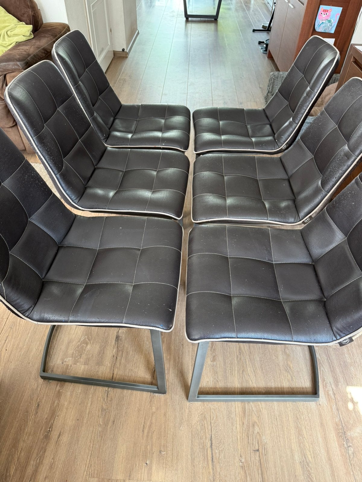 6 eetkamerstoelen – stevig en compleet, met gebruikssporen, Ophalen, Overige materialen, Bruin, Vijf, Zes of meer stoelen