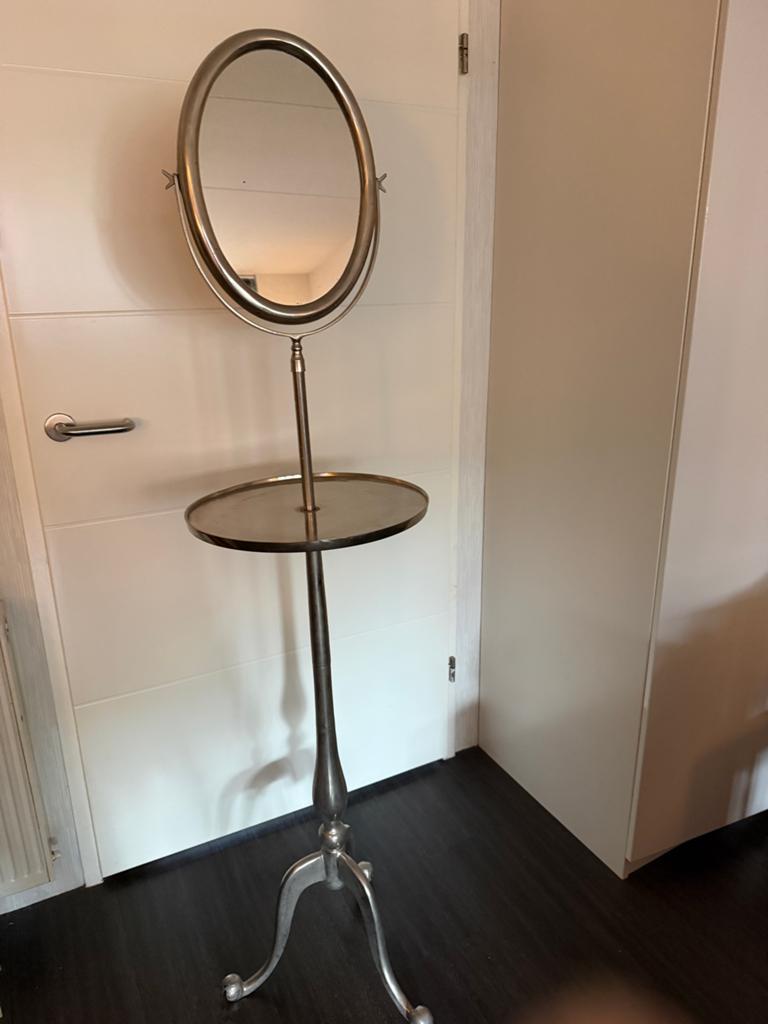 Vintage staande spiegel met plateau - ovaal, Antiek en Kunst, Ophalen, Ovaal, Minder dan 50 cm, 150 tot 200 cm