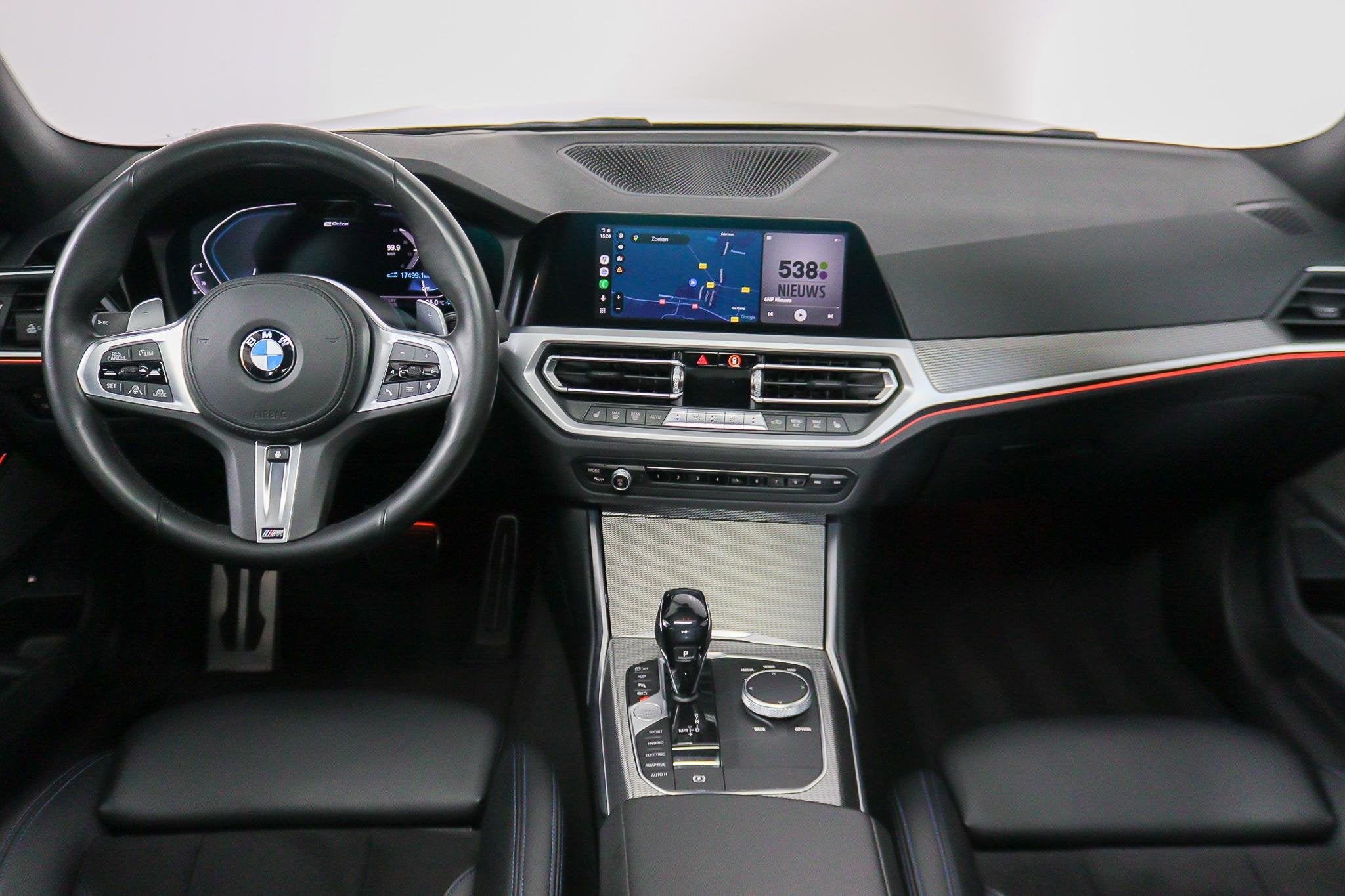 BMW 3-serie 330e M-sport, Laser, Panoramadak, H&K, Memory, H, Auto's, Gebruikt, Blauw, Bedrijf, Hybride Elektrisch/Benzine