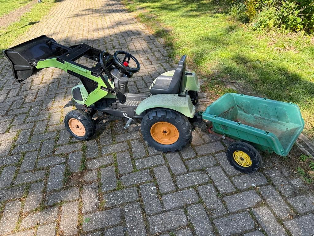 Groene traptractor met voorlader en aanhanger, Kinderen en Baby's, Speelgoed | Buiten | Voertuigen en Loopfietsen, Ophalen, Gebruikt
