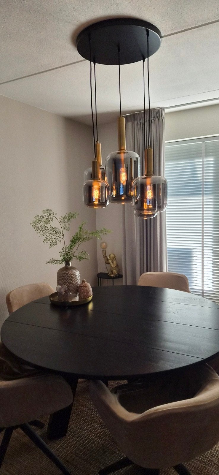 Light & Living hanglamp Lekar 5-lichts – Smoke glas & Brons, Huis en Inrichting, Ophalen, Glas