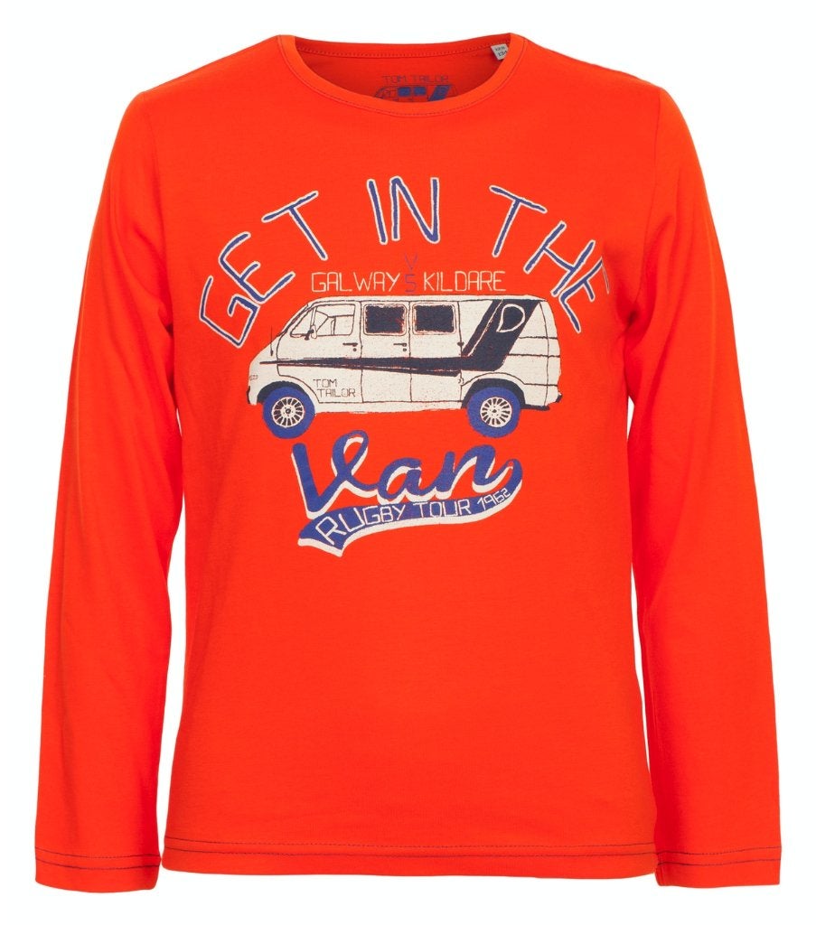 Oranje longsleeve shirt Tom Tailor Get in the bus 116-122, Kinderen en Baby's, Tom Tailor, Nieuw, Ophalen of Verzenden, Shirt of Longsleeve