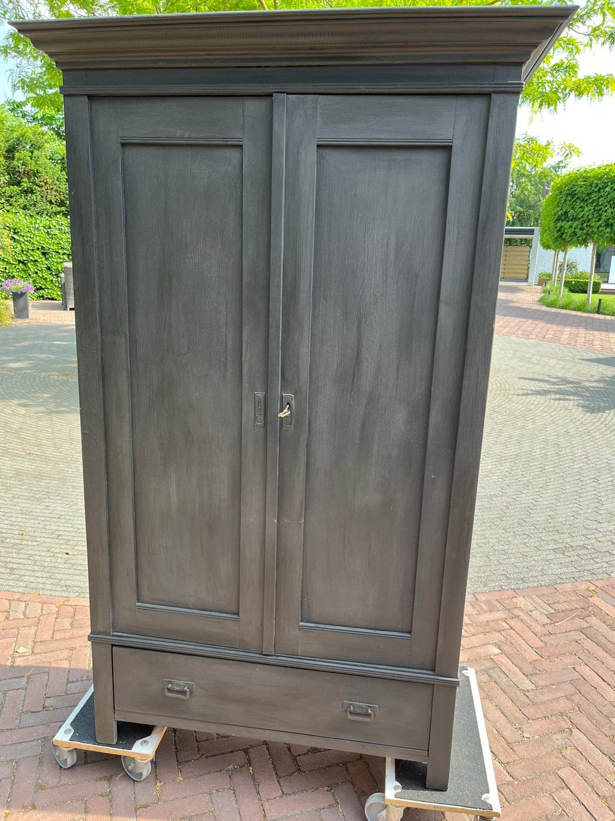 Antieke Geverfde Kast met 4 Planken en Lade - 186x115 cm, Antiek en Kunst, Antiek | Meubels | Kasten, Ophalen