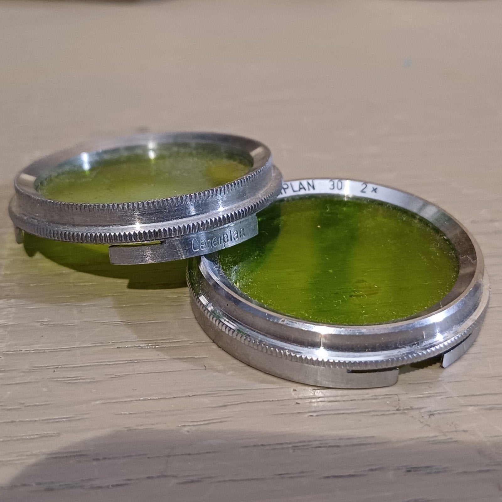 VINTAGE CENEIPLAN 30 GEEL GROEN OPSCHUIFFILTERS, Ophalen of Verzenden, Minder dan 50 mm, Overige typen