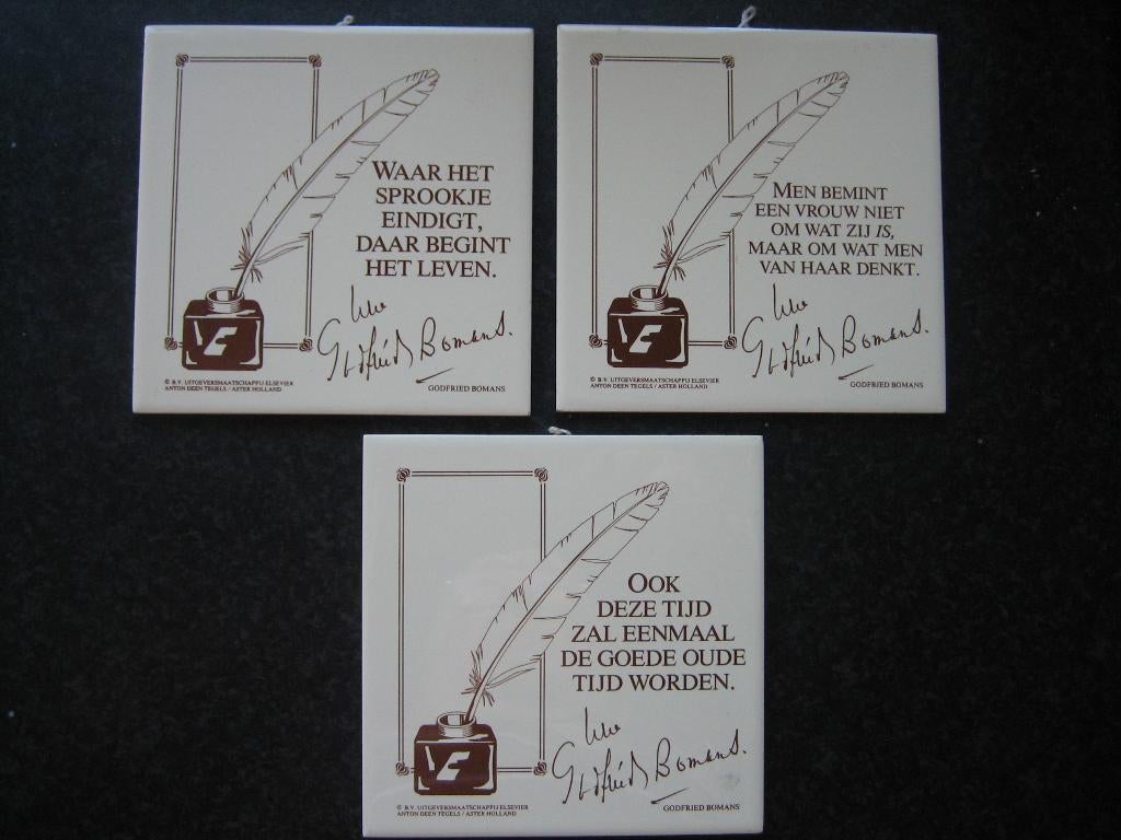 Godfried Bohmans 3 tegeltjes met texten, Ophalen