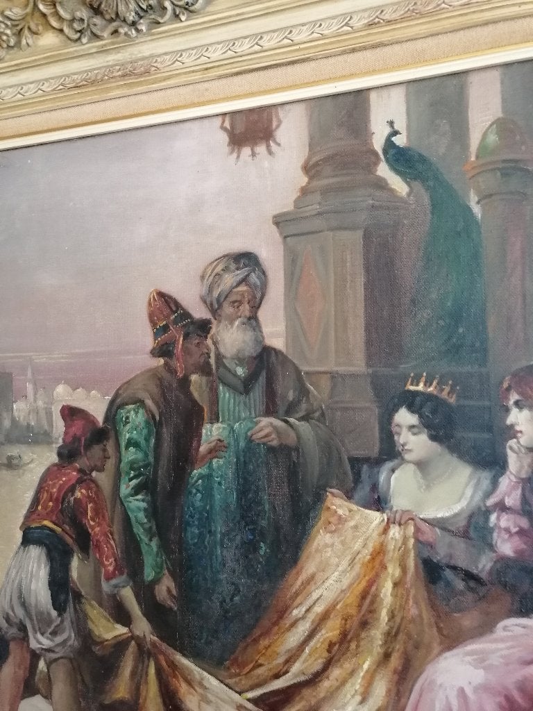 oud orientalistisch werk olie op doek in kader, Antiek en Kunst, Ophalen